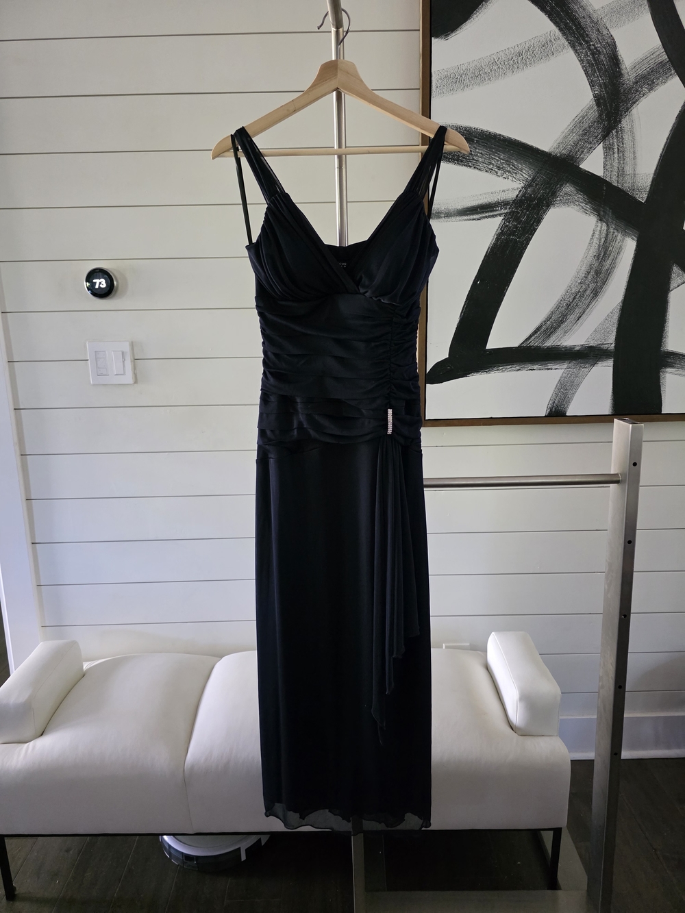 Black Ruched V-Neck Evening Dress